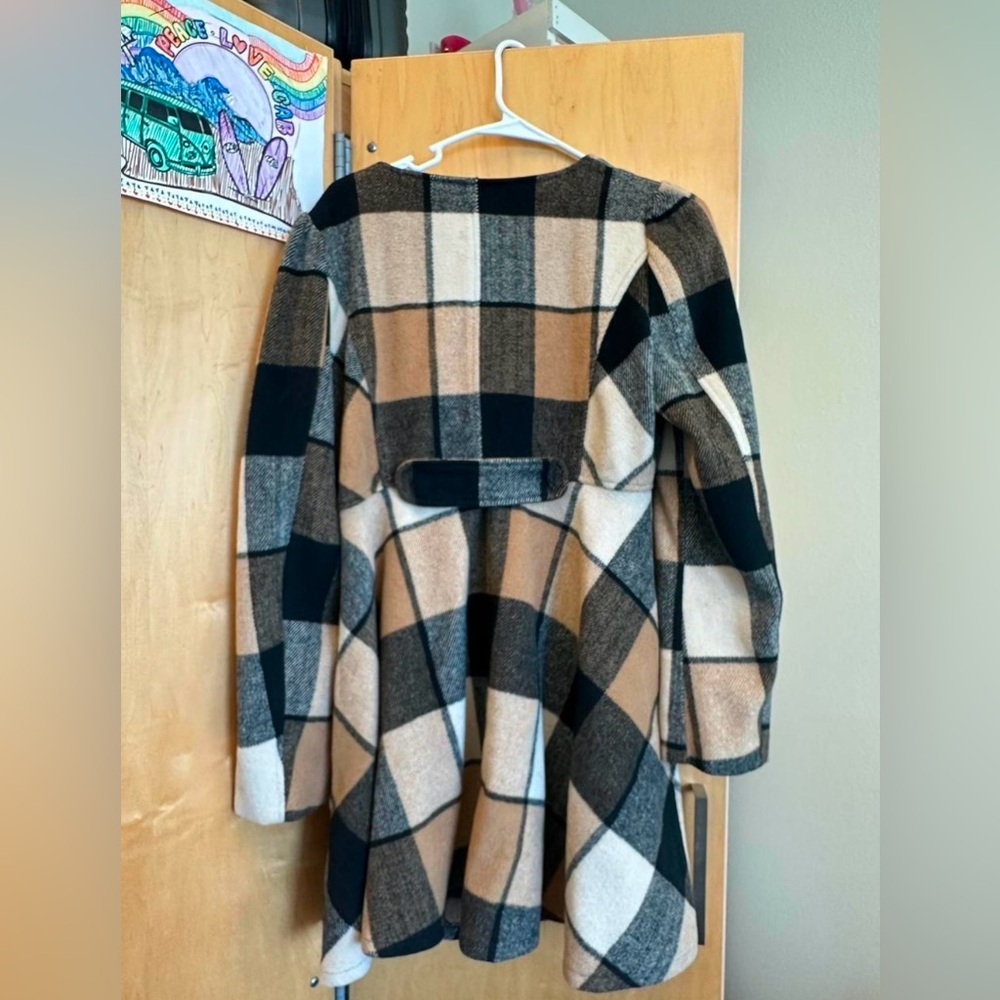 Rye Tan Black Cream Plaid Peplum Coat Jacket - Picture 3 of 3